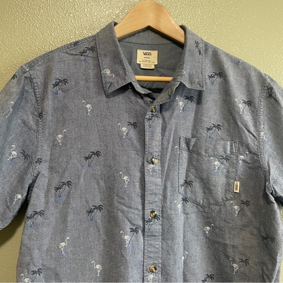 Van's Flamingo & Palm Tree Button Down Top- Medium - Picture 2 of 10